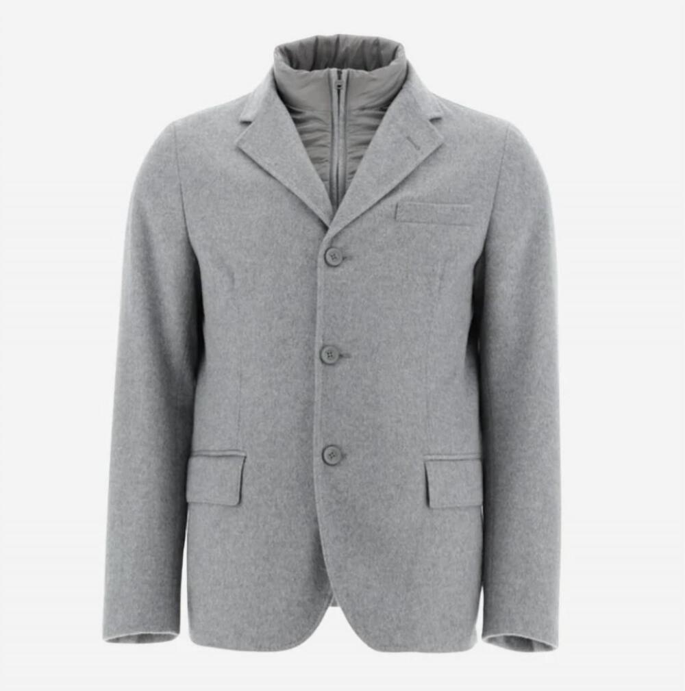 NEW HERNO men's cashmere & nylon ultralight blazer in light grey